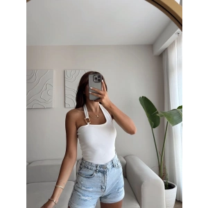 Boyun Geçmeli Aksesuar Crop - BEYAZ