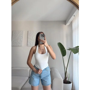 Boyun Geçmeli Crop - BEYAZ