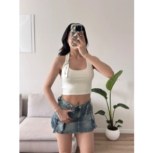 Boyun Kemerli Crop - BEYAZ