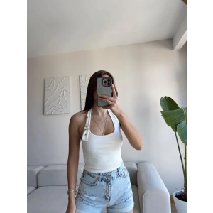 Boyun Kemerli Crop - BEYAZ