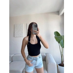 Boyun Kemerli Crop - SİYAH