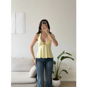 Boyundan Geçmeli Aksesuar Crop - SARI