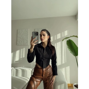 Bsk Bel Lastik Crop Gömlek - SİYAH