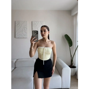 BSK Ön Bağlamalı Straplez Crop - SARI