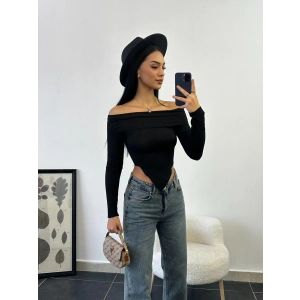 Bürümcük Kumaş Madonna Bluz-SİYAH