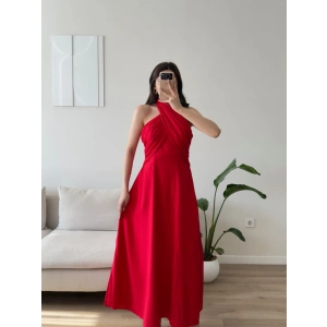 Çapraz Bağlamalı Premium Elbise - KIRMIZI