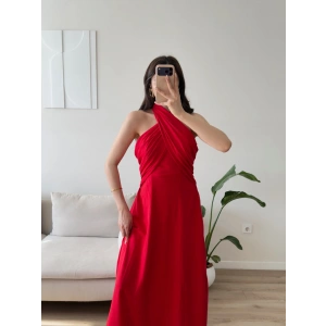 Çapraz Bağlamalı Premium Elbise - KIRMIZI