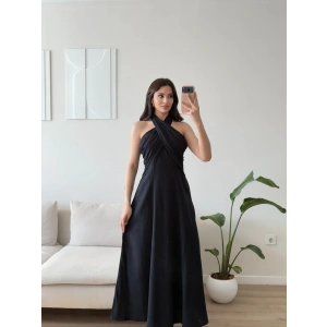 Çapraz Bağlamalı Premium Elbise - SİYAH