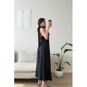 Çapraz Bağlamalı Premium Elbise - SİYAH