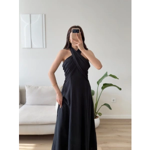 Çapraz Bağlamalı Premium Elbise - SİYAH