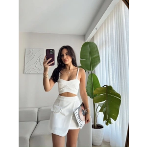 Cep Detay Şortlu Takım-BEYAZ