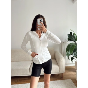 Cepli Fermuar Bluz - BEYAZ