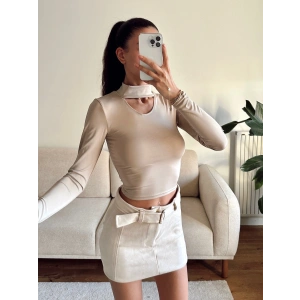 Choker Yaka Crop Bluz - BEJ