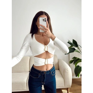 Çift Aksesuar Crop Bluz - BEYAZ