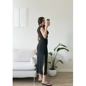 Çift Aksesuarlı Maxi Elbise - SİYAH