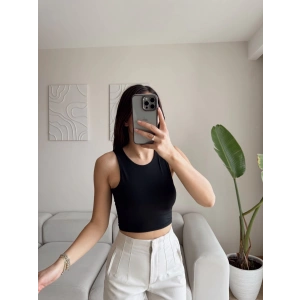 Çift Kat Halter Crop - SİYAH