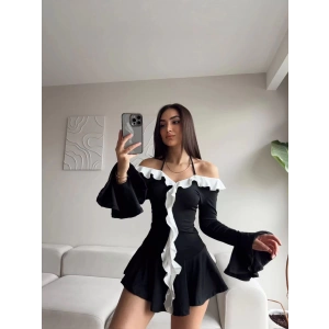 Çift Renk Fırfırlı Coquette Elbise