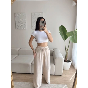 Çilek Kumaş Palazzo Pantolon - BEJ