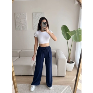 Çilek Kumaş Palazzo Pantolon - LACİVERT