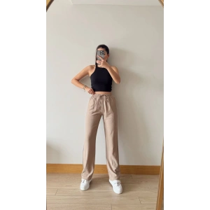 Çilek Kumaş Relax Pantolon - BEJ