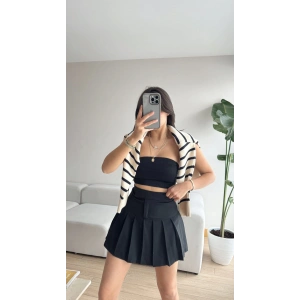 Cırt Cırtlı Şort Etek-SİYAH