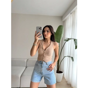 Çıtçıtlı Astarlı Yelek - BEJ