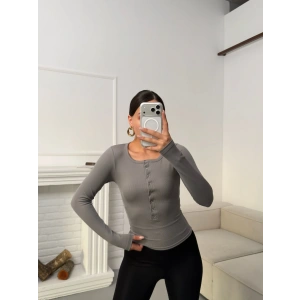 Çıtçıtlı Fitilli Bluz - GRİ