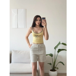 Double Çizgili Şort - BEJ
