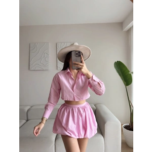 Çizgili Balon Etek İkili Takım - PUDRA