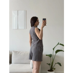 Çizgili Double Şortlu Takım - GRİ