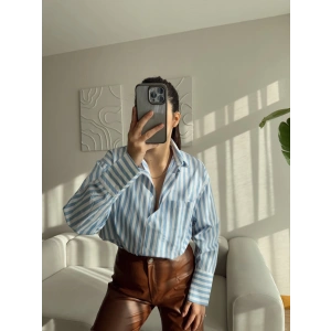 Çizgili Oversize Gömlek - MAVİ