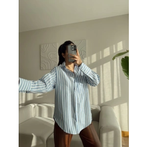 Çizgili Oversize Gömlek - MAVİ