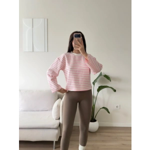 Çizgili Oversize Sweat - PEMBE