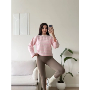 Çizgili Oversize Sweat - PEMBE