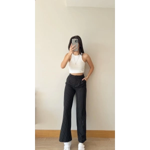 Çizgili Palazzo Pantolon-SİYAH