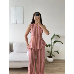 Çizgili Volanlı İkili Takım - PEMBE