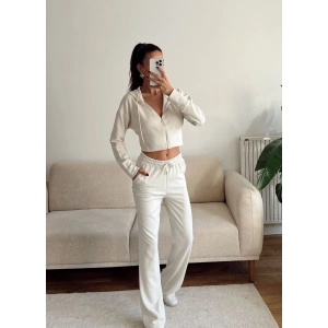 Crop Hırka & Pantolon Takım - BEJ