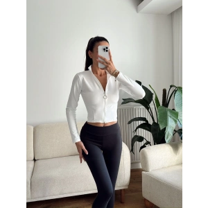 Dalgıç Fermuar Crop - BEYAZ