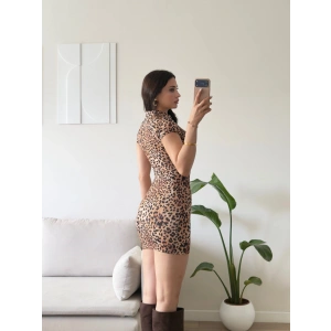 Damla Dekolte Mini Elbise - LEOPAR