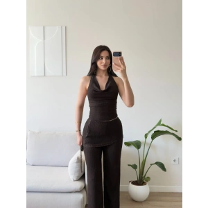 Halter Yaka Şal Detay Takım- KAHVE