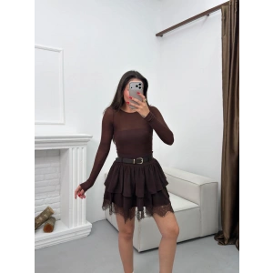 Dantel Detay Kemerli ETek - KAHVE