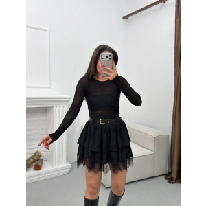 Dantel Detay Kemerli ETek - SİYAH