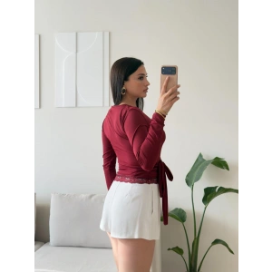 Dantel Detay Kruvaze Bluz - BORDO
