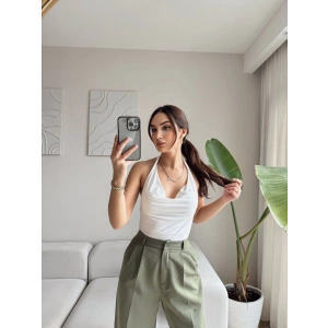 Degaje Sırt Dekolte Bodysuit - BEYAZ