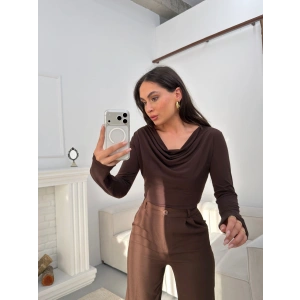 Degaje Yaka Bluz - KAHVE