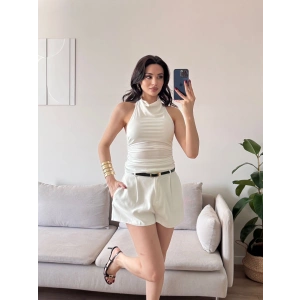 Degaje Yaka Bluz - BEYAZ