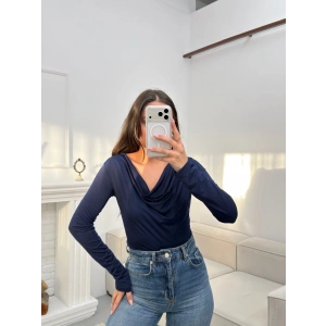 Degaje Yaka Bluz - LACİVERT