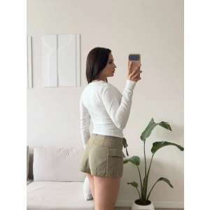 Degaje Yaka Drapeli Bluz - BEYAZ