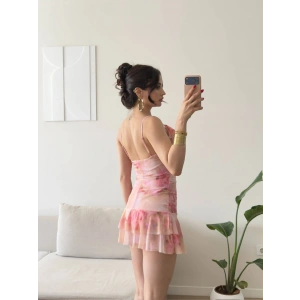 Desenli Fırfırlı Mini Tül Elbise