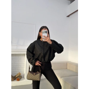 Desenli Oversize Crop Ceket - SİYAH